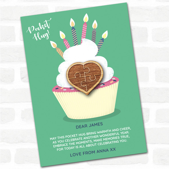 4 Piece Puzzle Heart Cupcake Happy Birthday Personalised Gift Pocket Hug