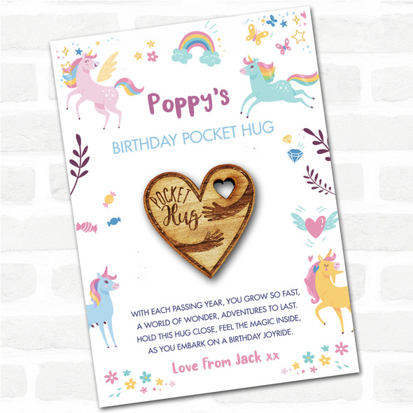 Cuddling Arms In Heart Kid's Girls Birthday Unicorn Personalised Gift Pocket Hug