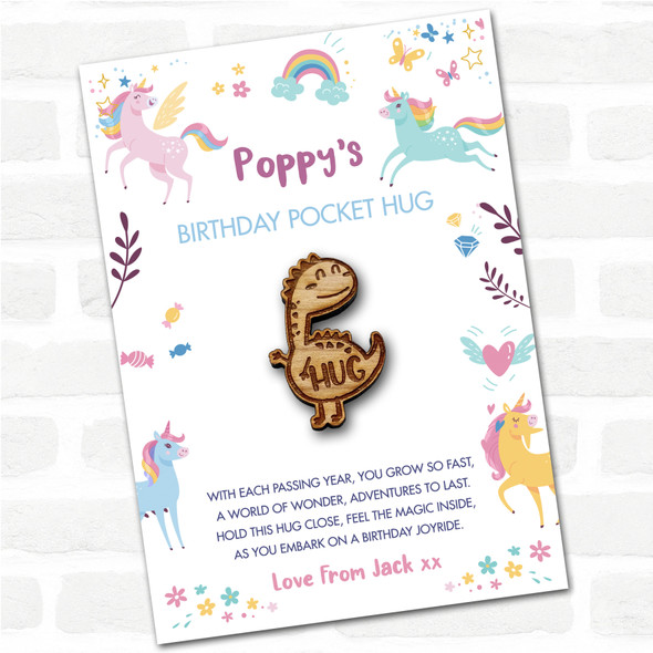 Stegosaurus Kid's Girls Birthday Unicorn Personalised Gift Pocket Hug