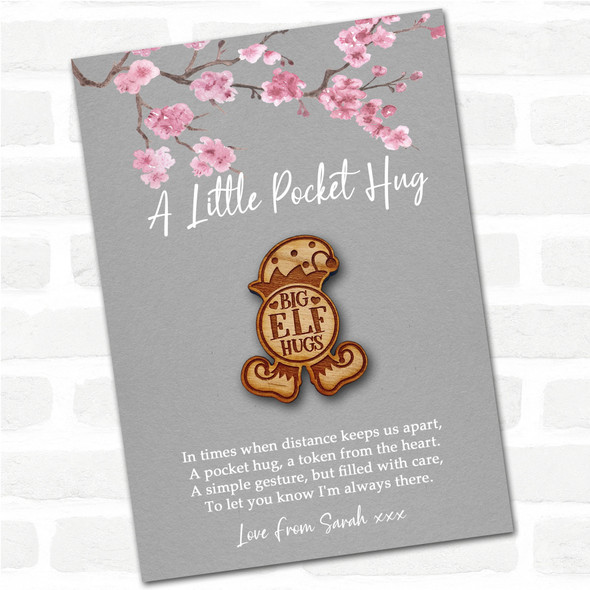 Elf Hat & Shoes Grey Pink Blossom Personalised Gift Pocket Hug