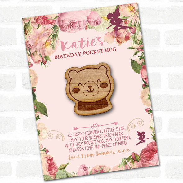 Teddy Bear Face Kid's Girls Birthday Fairy Personalised Gift Pocket Hug