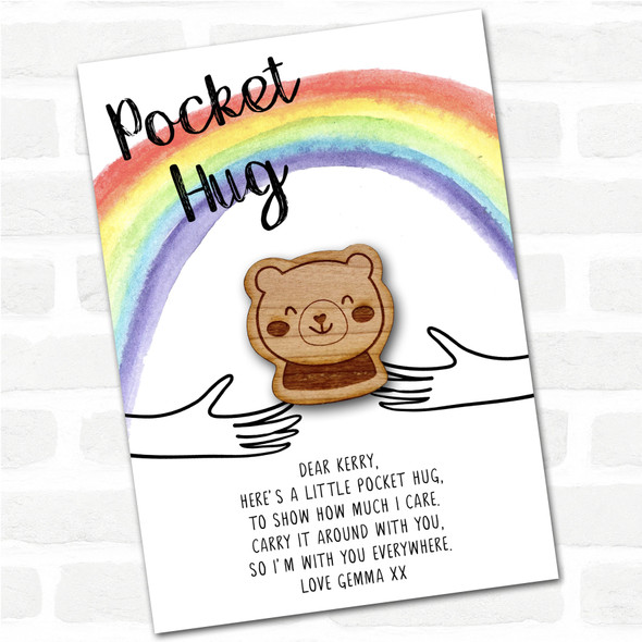 Teddy Bear Face Rainbow Personalised Gift Pocket Hug