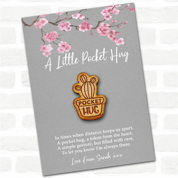 Cactus In A Pot Grey Pink Blossom Personalised Gift Pocket Hug