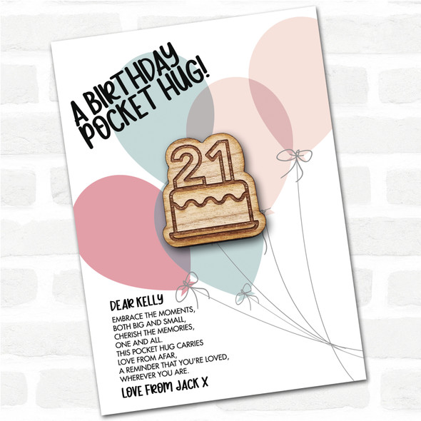 Cake 21 Balloons Happy Birthday Personalised Gift Pocket Hug