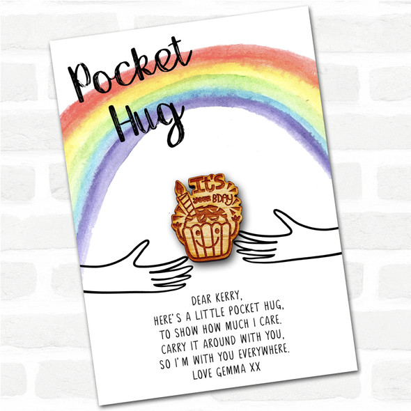 Cute Birthday Cupcake Face Rainbow Personalised Gift Pocket Hug