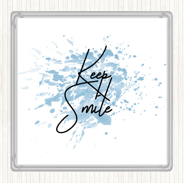 Blue White Keep A Smile Inspirational Quote Coaster
