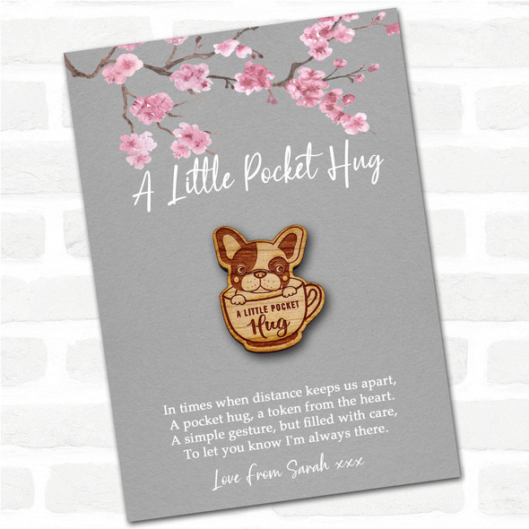 Dog French Bulldog Puppy Grey Pink Blossom Personalised Gift Pocket Hug