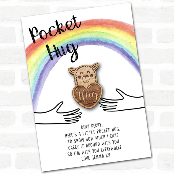 Llama Heart Rainbow Personalised Gift Pocket Hug