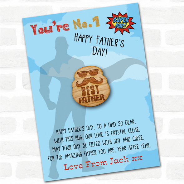 Best Father Moustache Superhero Dad Father's Day Personalised Gift Pocket Hug