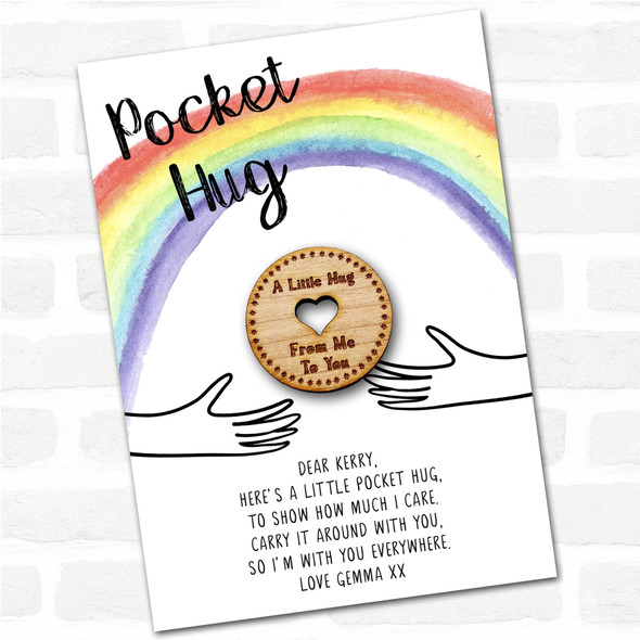 Circle Heart Hole Rainbow Personalised Gift Pocket Hug