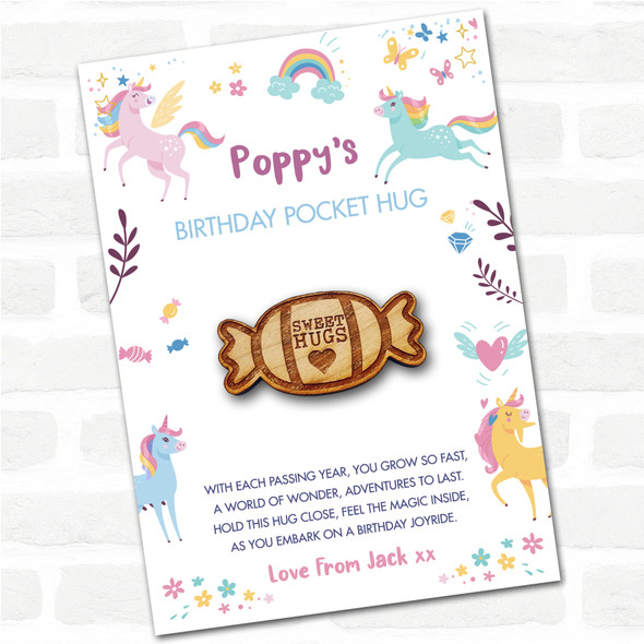 Sweet In Wrapper Heart Kid's Girls Birthday Unicorn Personalised Gift Pocket Hug