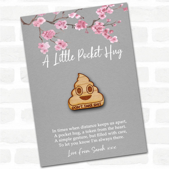 Smiling Poo Emoji Grey Pink Blossom Personalised Gift Pocket Hug