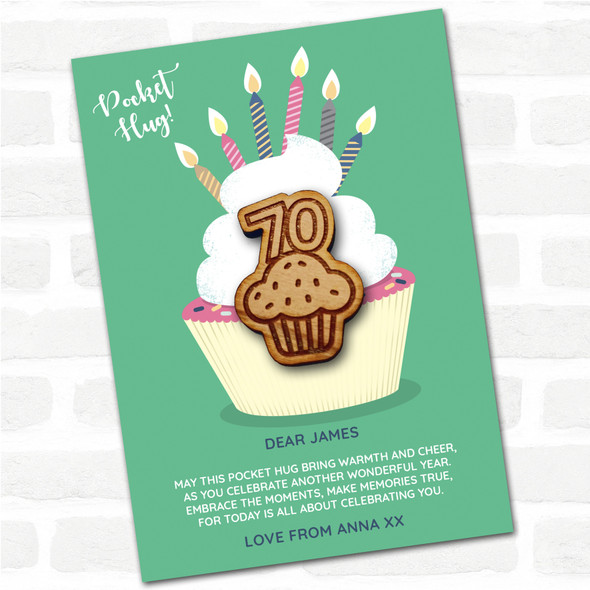 Cupcake 70 Cupcake Happy Birthday Personalised Gift Pocket Hug