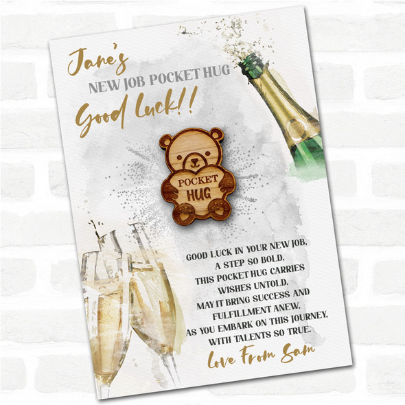 Teddy Bear Good Luck New Job Congratulations Personalised Gift Pocket Hug