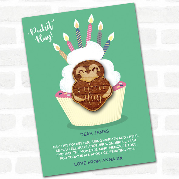 Penguin Love Heart Cupcake Happy Birthday Personalised Gift Pocket Hug