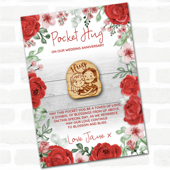 Friends Couple Hugging Roses Wedding Anniversary Personalised Gift Pocket Hug