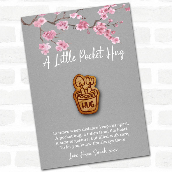 Spade & Fork In A Pot Grey Pink Blossom Personalised Gift Pocket Hug