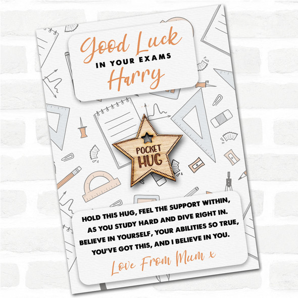 Star Hole Good Luck In Your Exams Personalised Gift Pocket Hug