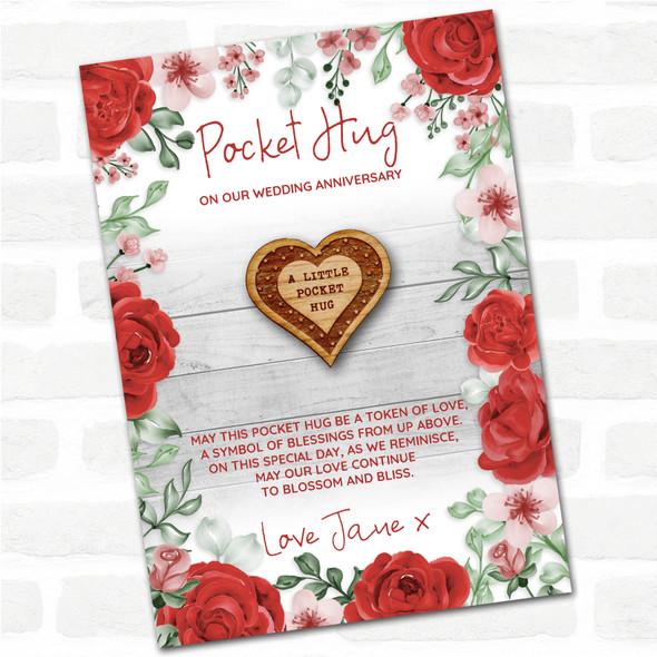 Outlined Heart Stars Roses Wedding Anniversary Personalised Gift Pocket Hug