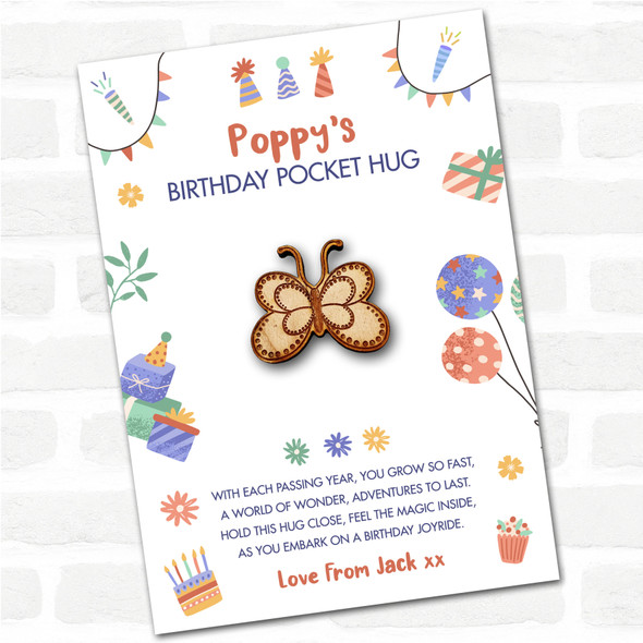 Dotty Outline Butterfly Kid's Birthday Hats Cakes Personalised Gift Pocket Hug