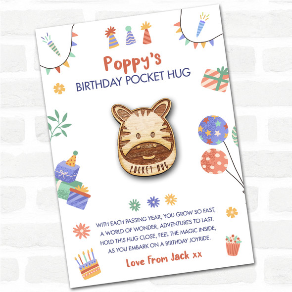 Smiling Zebra Kid's Birthday Hats Cakes Personalised Gift Pocket Hug