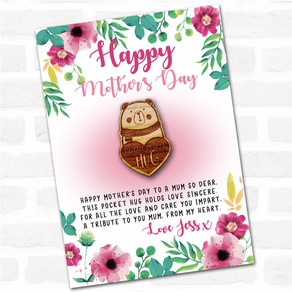 Cute Bear Wearing Scarf Pink Happy Mother's Day Personalised Gift Pocket Hug