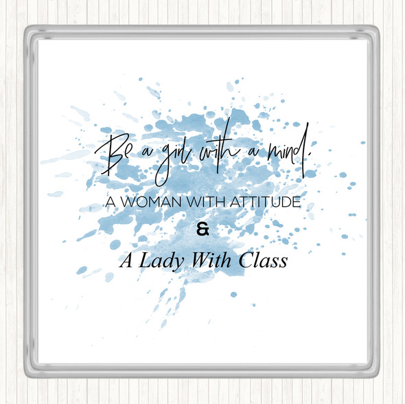 Blue White Lady With Class Inspirational Quote Coaster