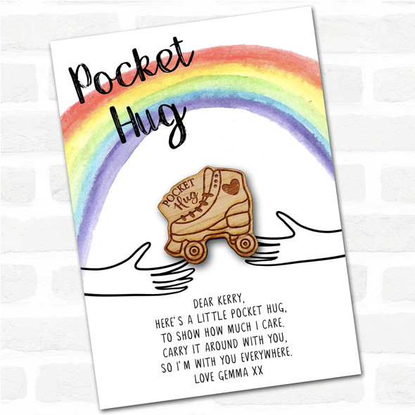 Roller Skates & Heart Rainbow Personalised Gift Pocket Hug