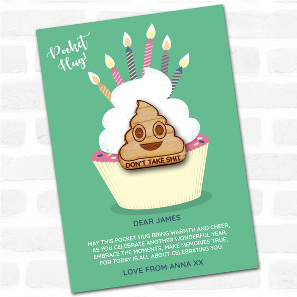 Smiling Poo Emoji Cupcake Happy Birthday Personalised Gift Pocket Hug
