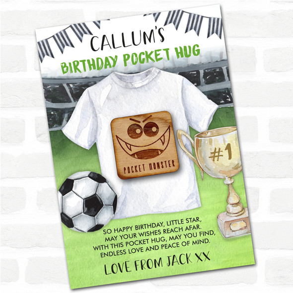 Frowning Monster Fangs Kid's Boys Birthday Football Personalised Gift Pocket Hug