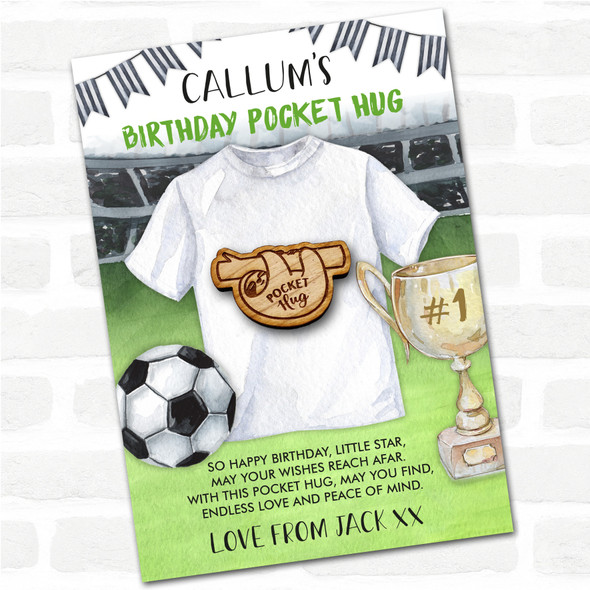 Sleeping Sloth Hanging Kid's Boys Birthday Football Personalised Gift Pocket Hug