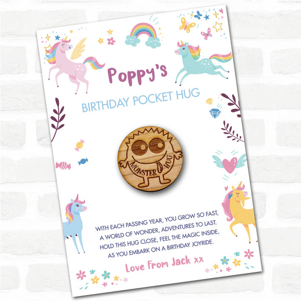 Monster Big Eyes Kid's Birthday Unicorn Personalised Gift Pocket Hug