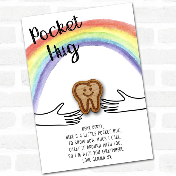 Smiley Face Tooth Rainbow Personalised Gift Pocket Hug