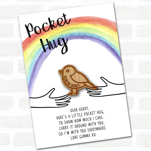Little Robin Rainbow Personalised Gift Pocket Hug