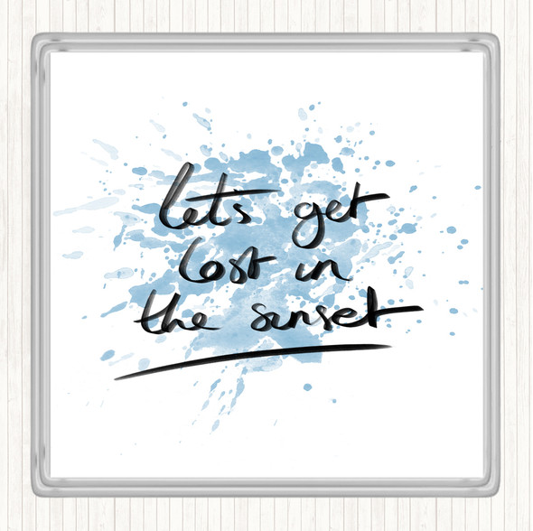 Blue White Lets Get Lost Sunset Inspirational Quote Coaster