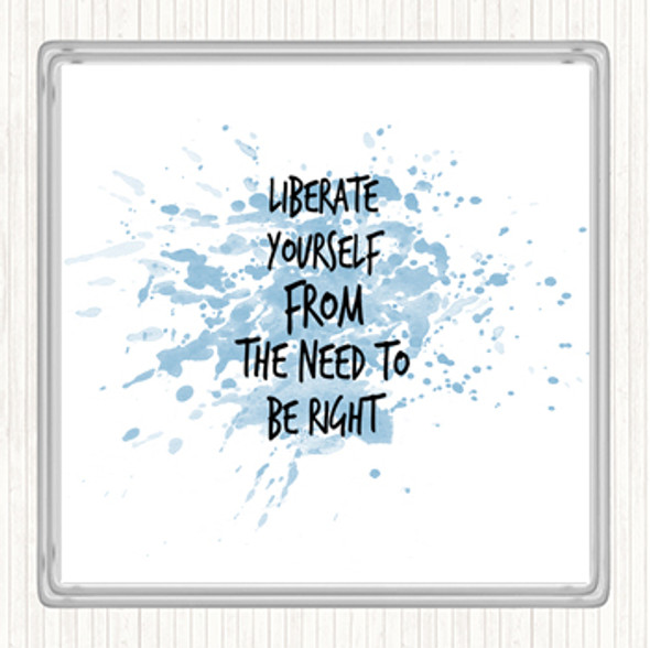 Blue White Liberate Yourself Inspirational Quote Coaster