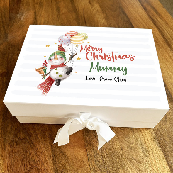 Merry Christmas Mummy Flying Snowman With Balloons Personalised Hamper Gift Box