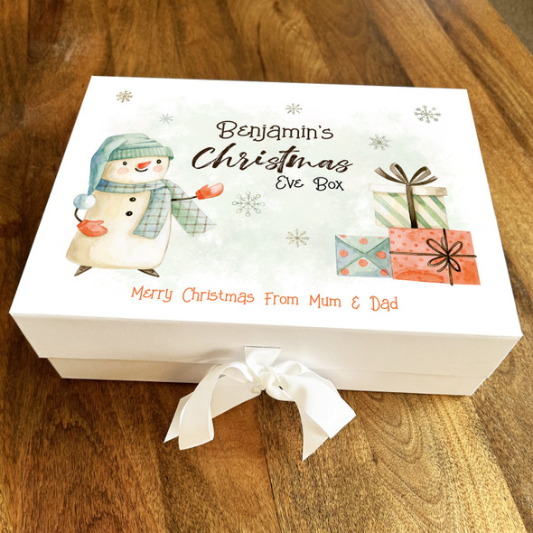 Watercolour Snowman Merry Christmas Eve Box Personalised Xmas Hamper Gift Box
