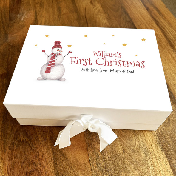 Babies 1st Christmas Watercolour Snowman Festive Personalised Hamper Gift Box