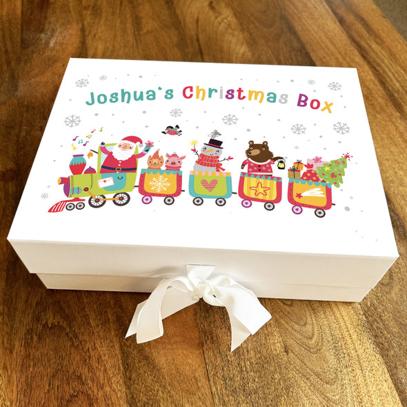 Bright Santa Train Christmas Box Snowflakes Personalised Xmas Hamper Gift Box