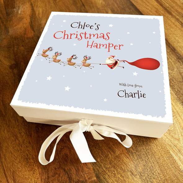 Christmas Santa Claus Flying Reindeer Sleigh Grey Personalised Gift Box