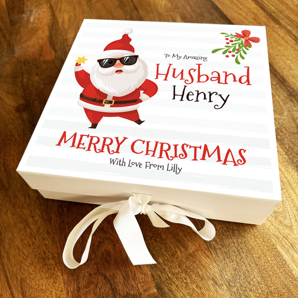 Amazing Husband Merry Christmas Santa With Sunglasses Personalised Gift Box