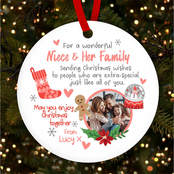 Wonderful Niece Her Family Pink Photo Custom Christmas Tree Ornament Decoration