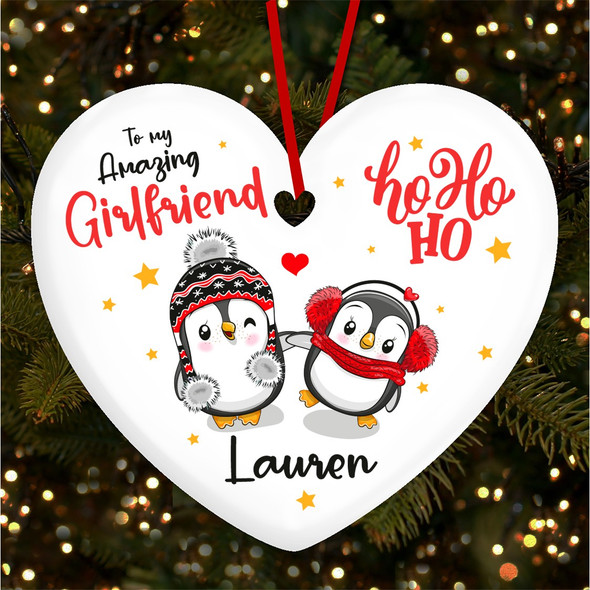 My Amazing Girlfriend Penguin Couple Ho Ho Ho Custom Christmas Tree Decoration