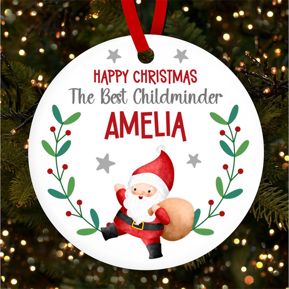 Best Childminder Bright Santa Border Custom Christmas Tree Ornament Decoration