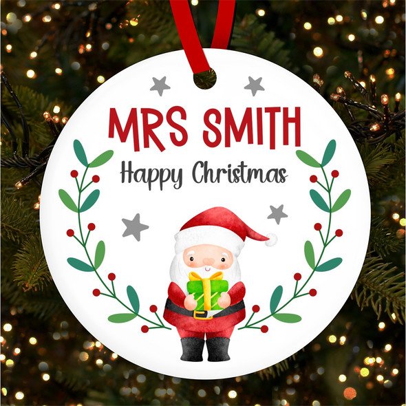 Thank You Teacher Santa Branch Personalised Christmas Tree Ornament Decoration