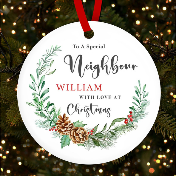Special Neighbour Berry & Pine Personalised Christmas Tree Ornament Decoration