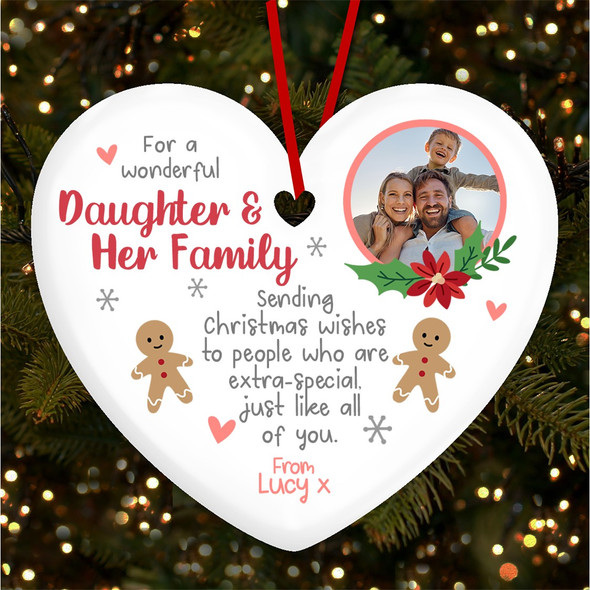 Wonderful Daughter Her Family Photo Custom Christmas Tree Ornament Decoration