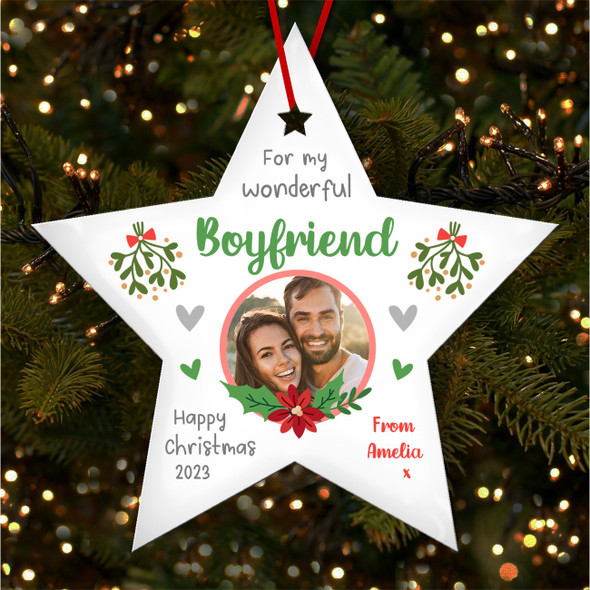 Wonderful Boyfriend Mistletoe Photo Custom Christmas Tree Ornament Decoration