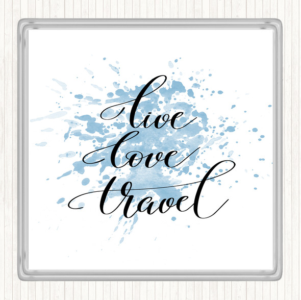 Blue White Live Love Travel Inspirational Quote Coaster